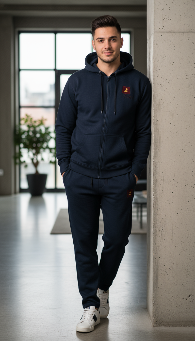 ZNWA Tuta Completa Premium in Felpa con Cappuccio e Zip – 85% Cotone, 15% Poliestere