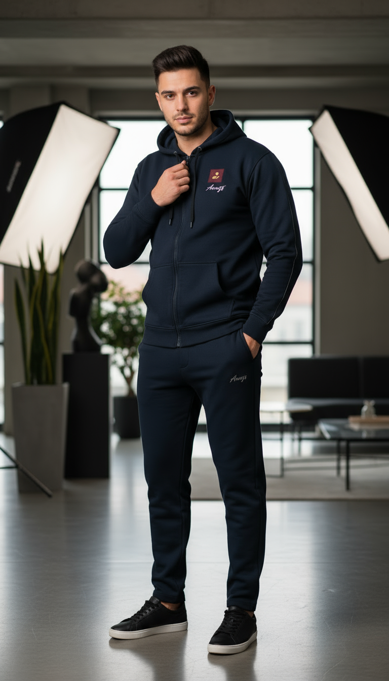 ZNWA Tuta Completa Premium in Felpa con Cappuccio e Zip – 85% Cotone, 15% Poliestere